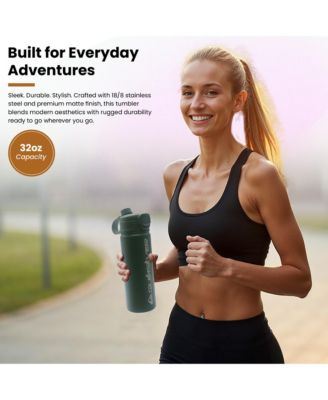 Triple-Walled Insulated Stainless Steel Tumbler with Air-Sealed Straw, Chug & Handle, 12-Hour Cooling