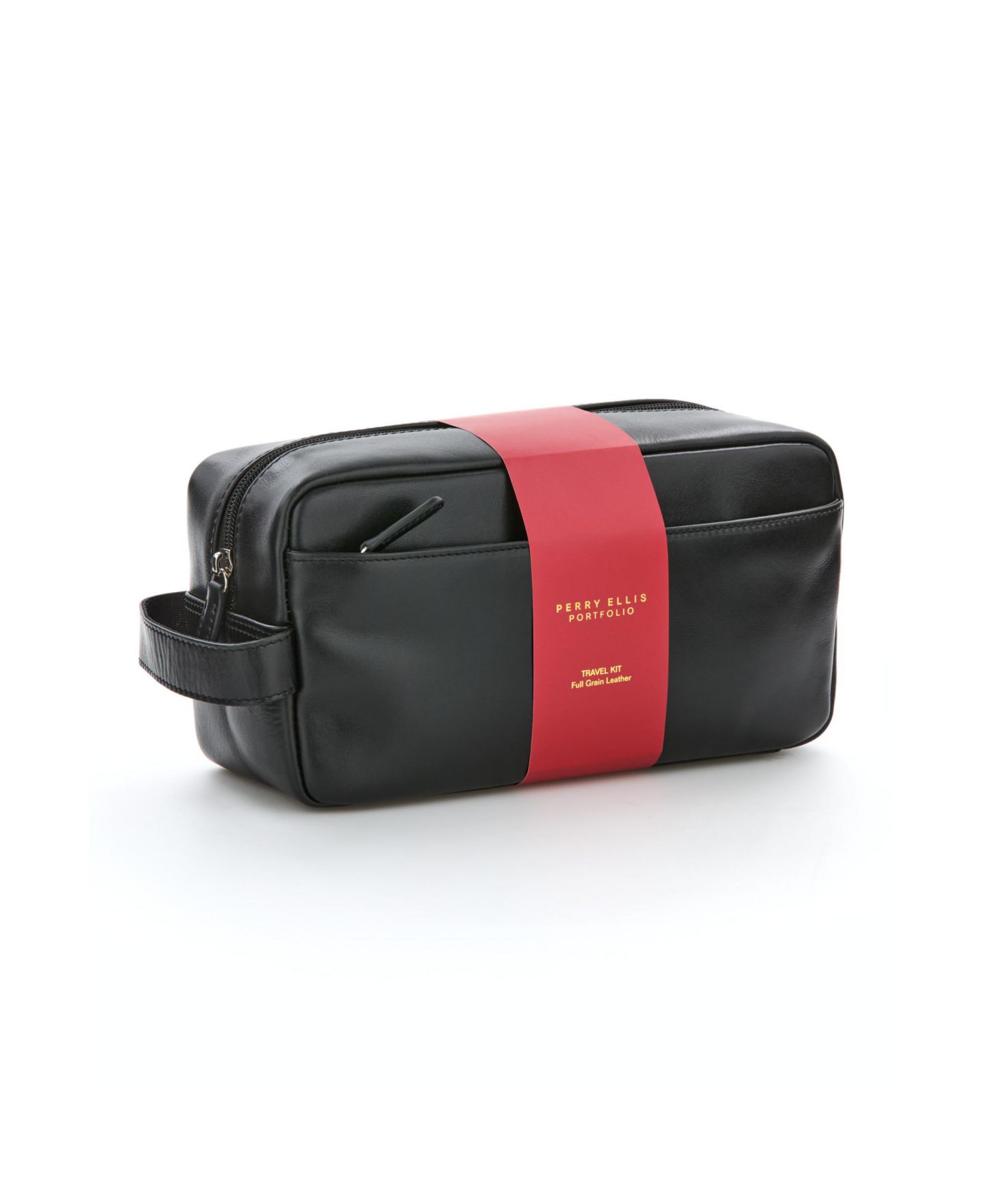 Мужские сумки Perry Ellis Portfolio Leather Travel Kit, цвет: Чёрный — фото 2