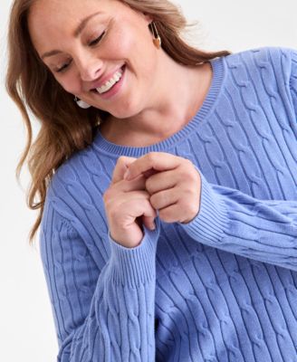 Plus Size Cotton Cable-Knit Crewneck Sweater, Macy's Exclusive