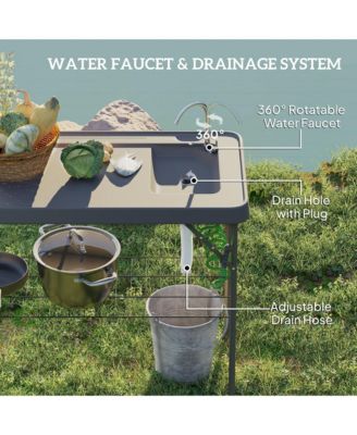 Folding Fish Cleaning Table with Sink, Faucet and Sprayer for Outdoor Use