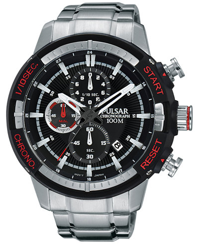 Pulsar Men's Chronograph On The Go Stainless Steel Bracelet Watch 47mm PM3047