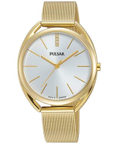 Pulsar Women's Easy Style Gold-Tone Stainless Steel Mesh Bracelet Watch 34mm PG2038