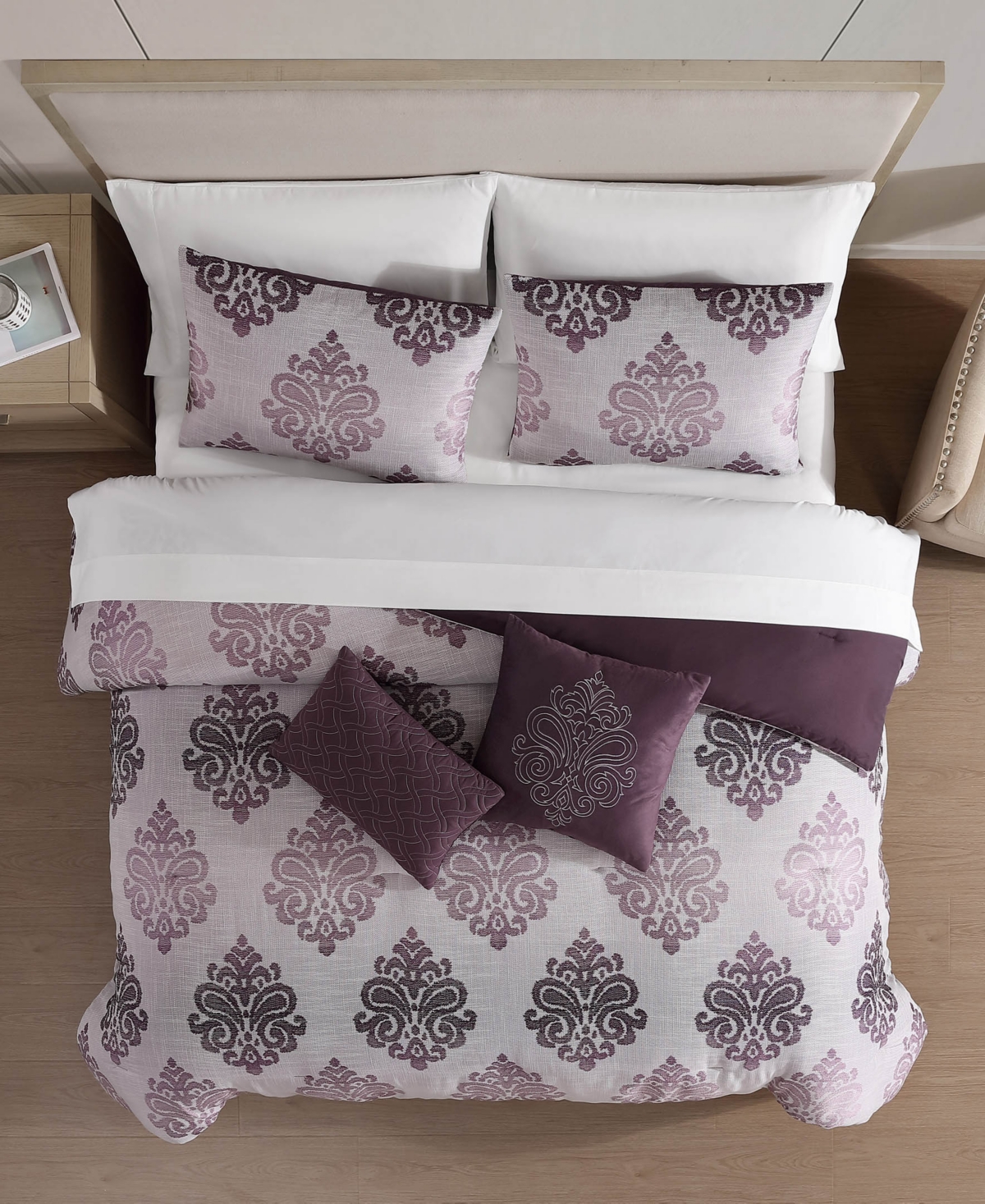 Hallmart Collectibles Morado Damask 9-pc. Comforter Set, King In Purple