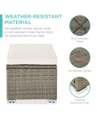 Set of 2 Wicker Ottomans, Multipurpose Furniture w/ Removable Cushions, Steel Frame