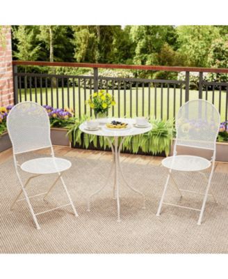 Outdoor 3-Piece Folding Bistro Set with Metal Round Table and Chairs – Space-Saving Patio Furniture
