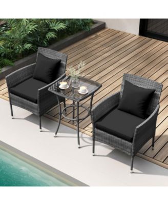 Comfortable 3-Piece Patio Conversation Set with Soft Cushions and Glass-Top Coffee Table for Outdoor Use
