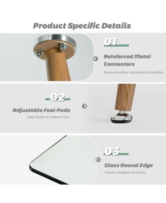 Modern Glass Dining Table Rectangular Dining Room Table W/Metal Legs For Kitchen