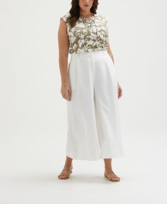 Plus Size Tropical Print Lace-Up Sleeveless Tank Top