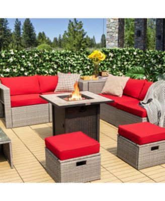 30" Square Fire Pit Table - 50K BTU, Ceramic Top & Rattan Design