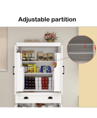 71" Pantry Cabinet with 4 Doors, Drawer and Built-in Racks for Dining Room or Kitchen