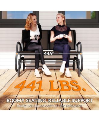 2-Person Outdoor Glider Bench Patio Double Swing Rocking Chair Loveseat with Power Coated Steel Frame for Backyard Garden Porch