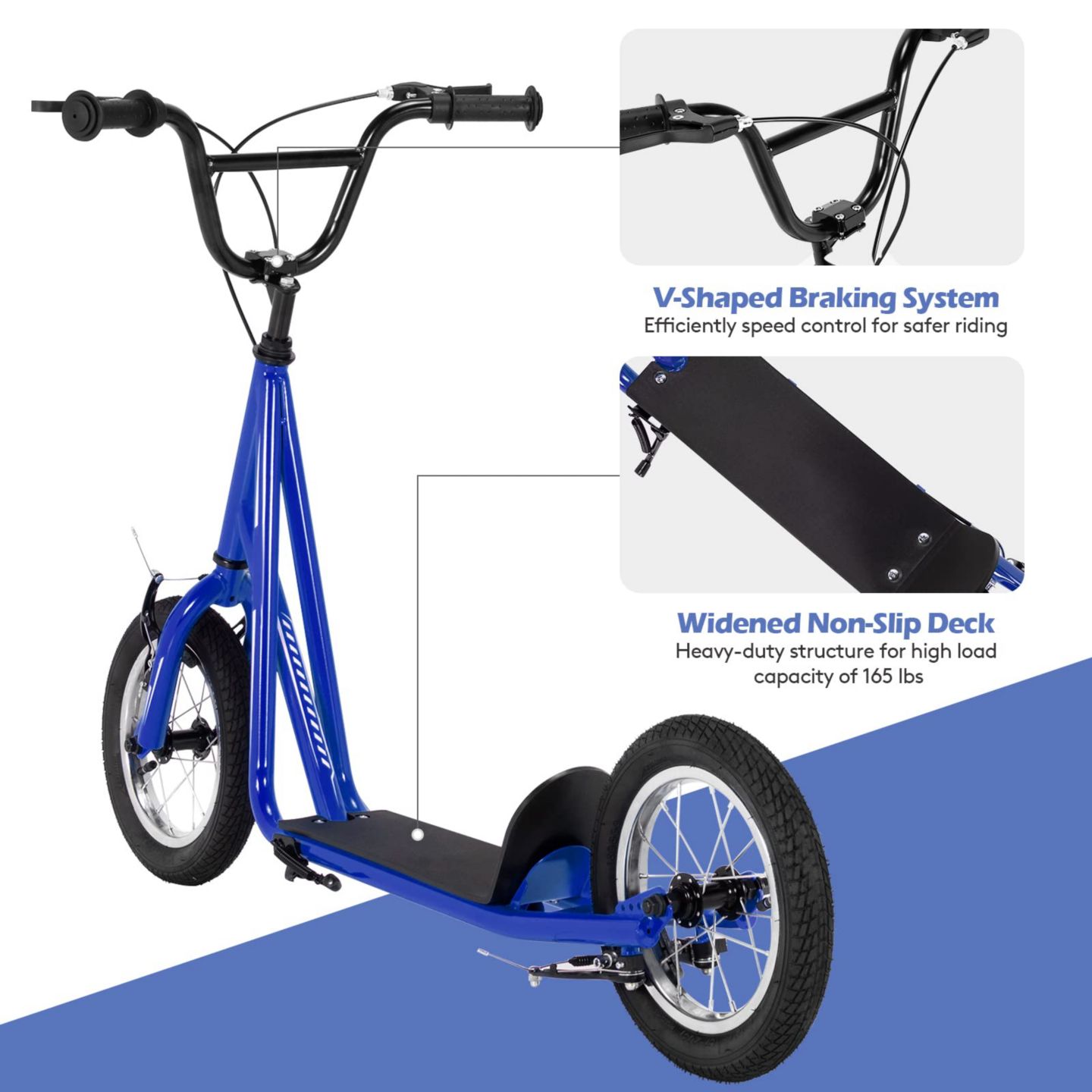 Детская игрушка Hitway 12-Inch Kick Scooter with Dual Handbrakes, 200 Lb Capacity, от 8 лет, цвет: Тёмно-синий — фото 4