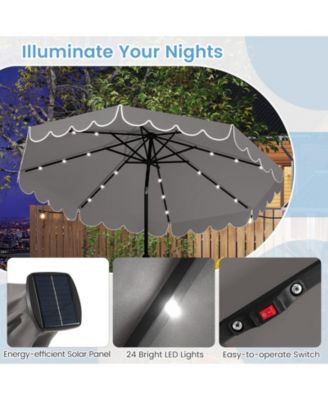 10 FT Solar Patio Umbrella Outdoor Market Sunshade w/ 24 LED