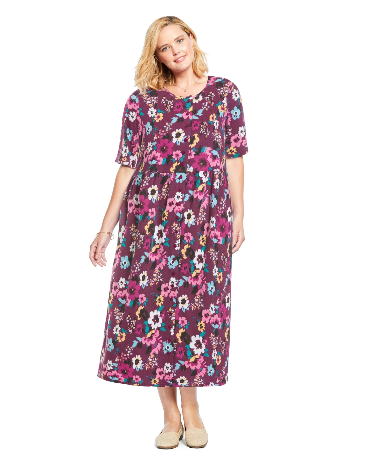 Women's Within Button-Front Essential Dress - Deep claret multi garden
