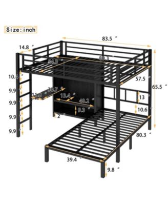 Full XL/Twin Bunk Bed with Desk & Closet - Black