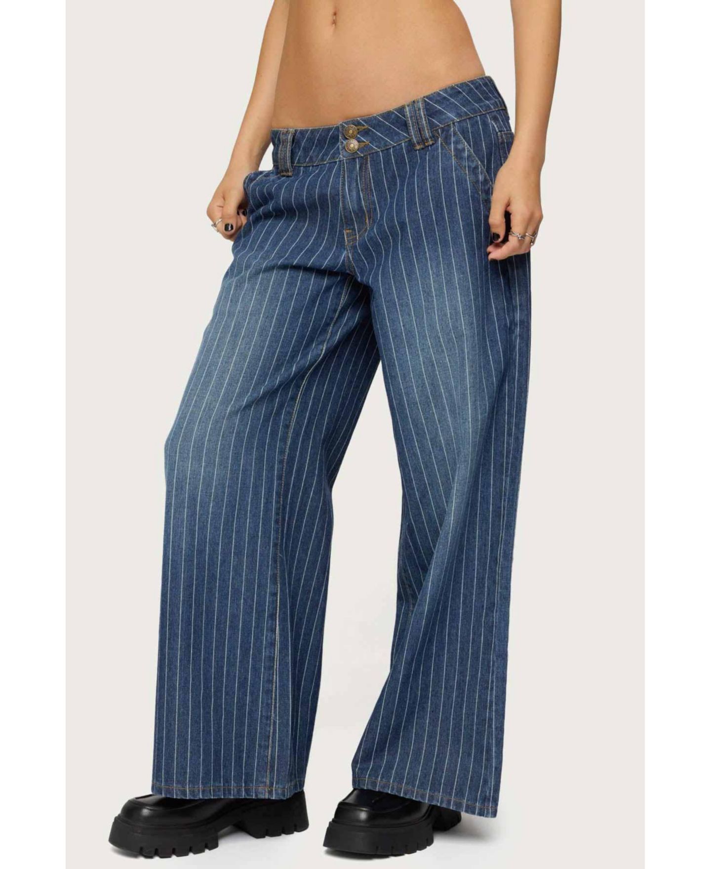 Женские джинсы Edikted Cory Striped Low Rise Baggy, цвет: Синий — фото 5