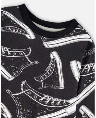 Toddler Boys Long Sleeve Cotton Allover Print Tee Black - Toddler|Child
