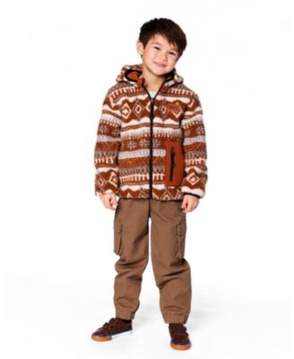 Kids Unisex Reversible Mid-Season Sherpa Jacket Brown Aztec Pattern - Child