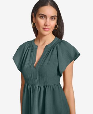 Women's Split-Neck Tiered A-Line Dress