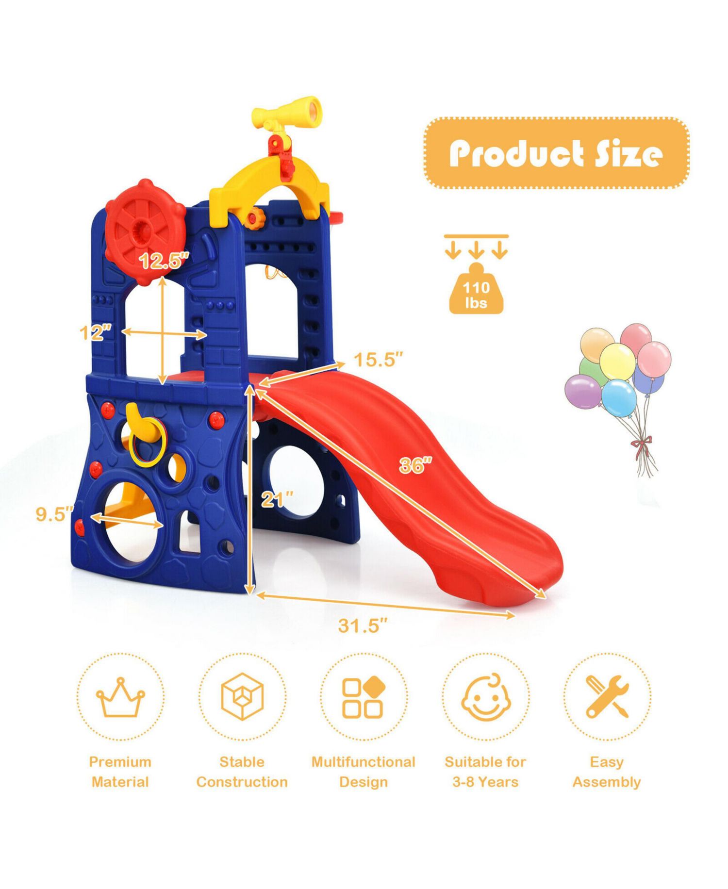 Toddler 6-in-1 Freestanding Slide w/ Basketball Hoop Play Climber Slide Set