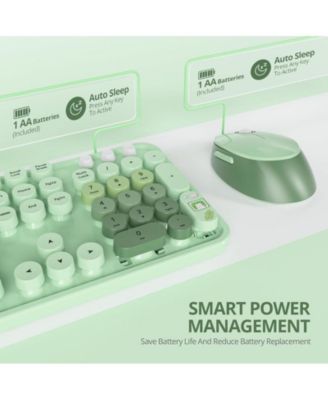 Wireless Keyboard and Mouse Set, Retro Typewriter, 2.4GHz Full Size 104-Key Cute Keyboard with Number Pad, Colorful with Round Keycaps for Windows PC Laptop(Green)