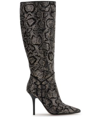 Women's Lovienn Rhinestone Stiletto Knee-High Wide-Calf Dress Boots