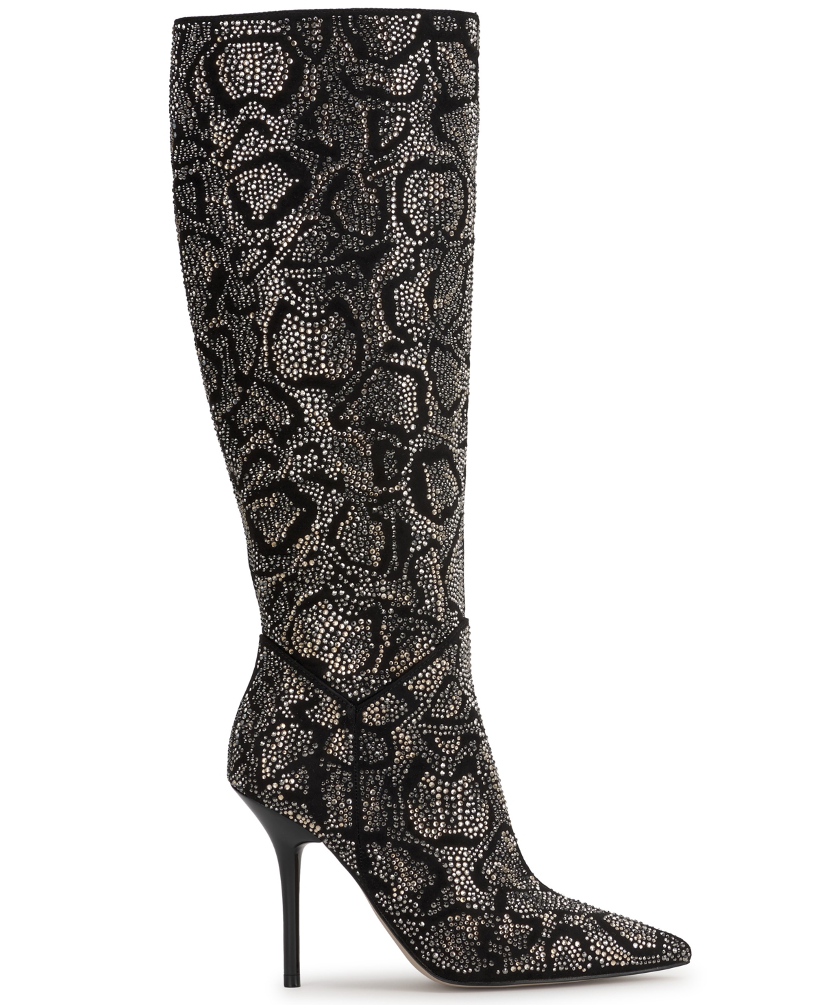 Jessica Simpson Women's Lovienn Rhinestone Stiletto Knee-high Wide-calf Dress Boots In Gray