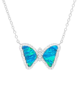 Mini Butterfly Necklace with Lab-Grown Opal in Sterling