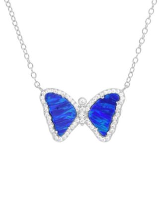 Mini Butterfly Necklace with Lab-Grown Opal in Sterling Silver