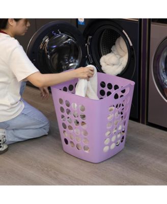 Flexible Plastic Carry Laundry Basket Holder Square Storage Hamper with Side Handles