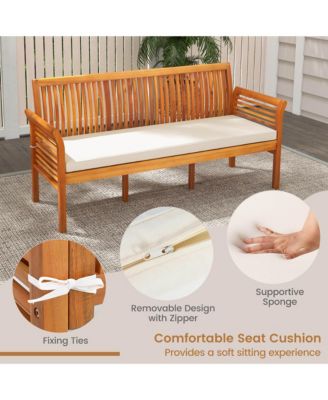 62.5'' Outdoor Garden Bench w/ High Backrest Curved Armrests & Seat Cushion Patio