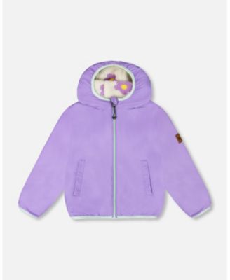 Baby Girl Reversible Mid-Season Sherpa Jacket Lavender Flower - Baby