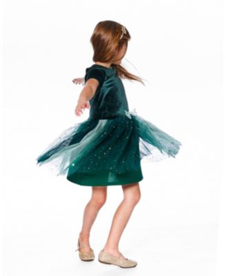 Girl Bi-Material Short Sleeve Party Dress for est Green - Child