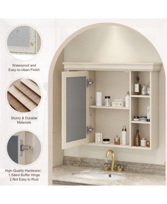 35" x 28" Wall Mounted Medicine Cabinet with Mirror Door and 6 Open Shelves, Modern Storage Unit