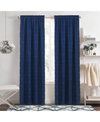 Contemporary Geometric Shabby Diamond Clipped Rod Pocket Single Window Curtain Panel - 84 in. Long - Gray