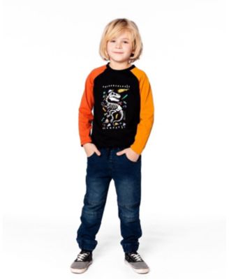 Boy Black Long Sleeve Raglan T-Shirt with Glow-In-The-Dark Dinosaur Print - Toddler|Child
