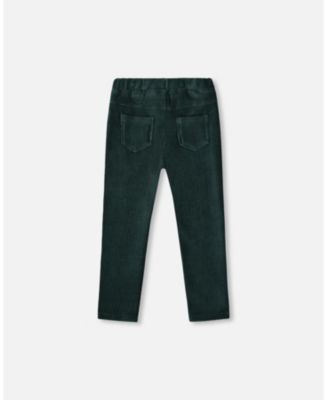 Big Girls Stretch Velour Rib Treggings Dark Green
