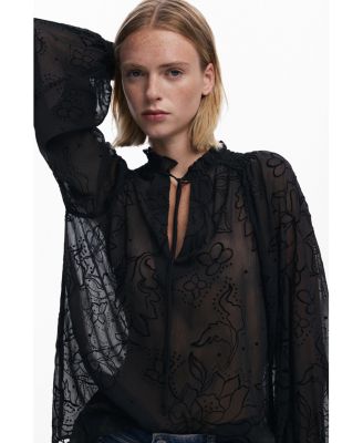 Women's Flocked sheer blouse