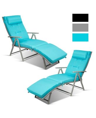 2PCS Outdoor Folding Chaise Lounge Chair w/Cushion