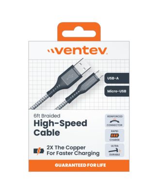 Braided USB A to Micro USB High Speed 6 Foot Cable-Gray