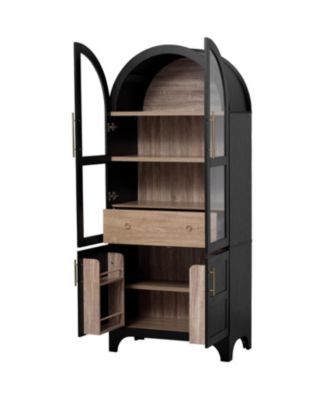 71" Arched Farmhouse Kitchen Pantry Cabinet with Shelves & Hidden Drawer