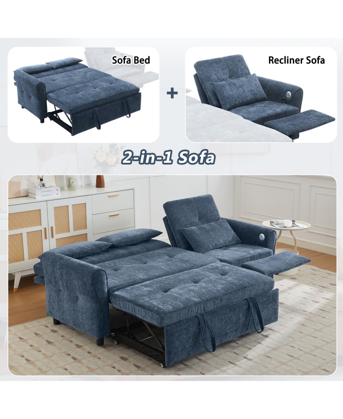 Streamdale Furniture 2-in-1 Sofa Bed with Reversible Recliner