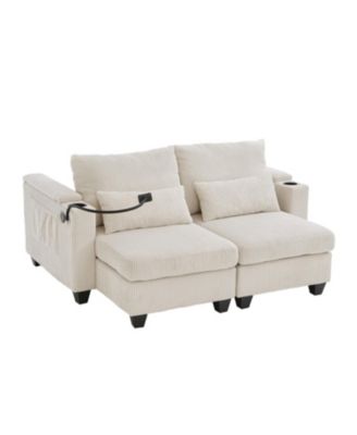 1 Pc Corduroy Upholstered, USB Ports Convertible Chairs Sleeper Sofa