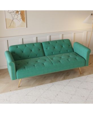 Green Velvet Sofa Bed with Nailhead Trim & Pillow