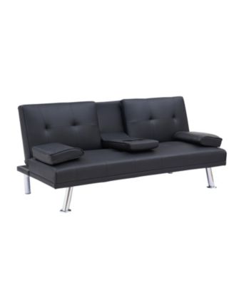 Black Leather Double Folding Sofa Bed & Table