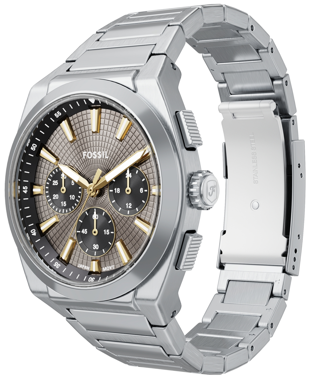 Fossil Men's Everett Chronograph Stainless Steel Watch, 44mm In Metallic