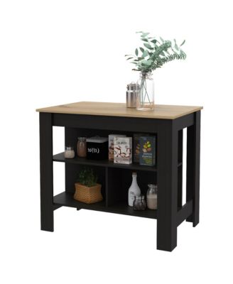 Wooden Kitchen Island Table with Built-In Storage and Open Display Shelves