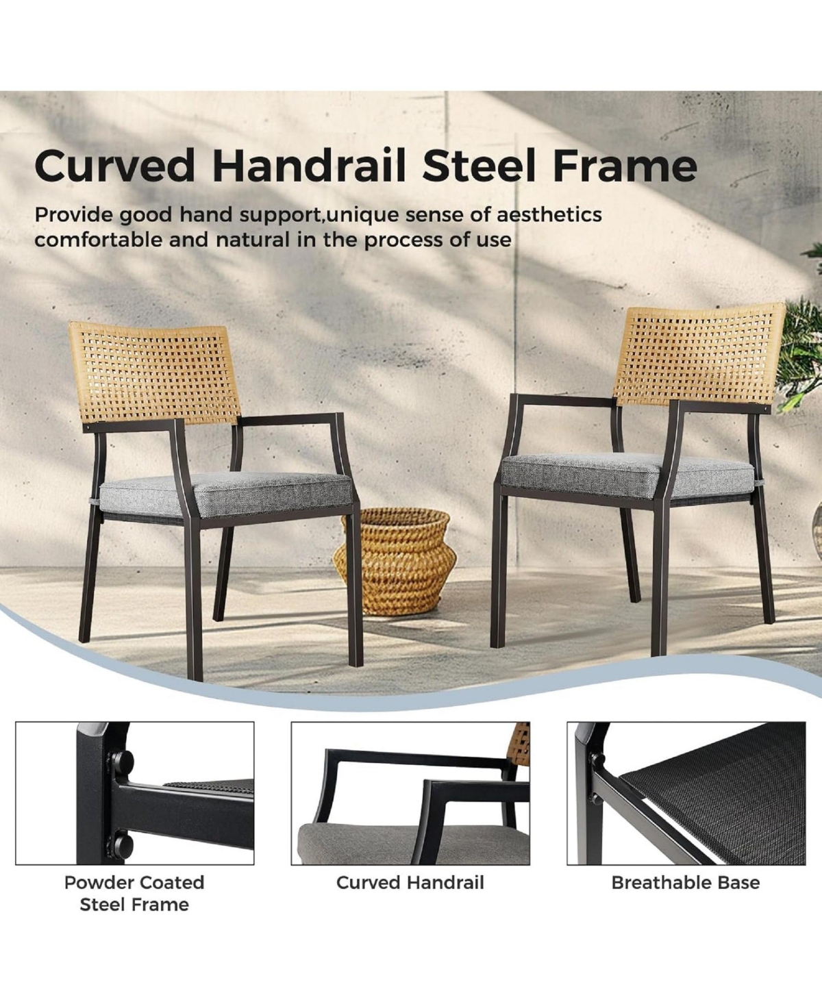 Mondawe 4-Pcs Outdoor All-Iron Detachable Rattan Chair,W/ Waterproof Cushion,Stackable Dining Chair