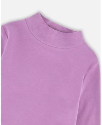 Girl Super Soft Ribbed Mock Neck Top Lavender - Child