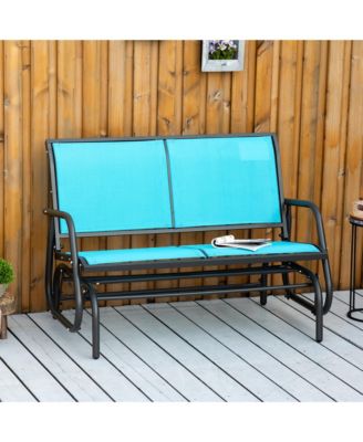 2-Person Outdoor Glider Bench, Patio Double Swing Rocking Chair Loveseat w/ Powder Coated Steel Frame for Backyard Garden Porch, Blue